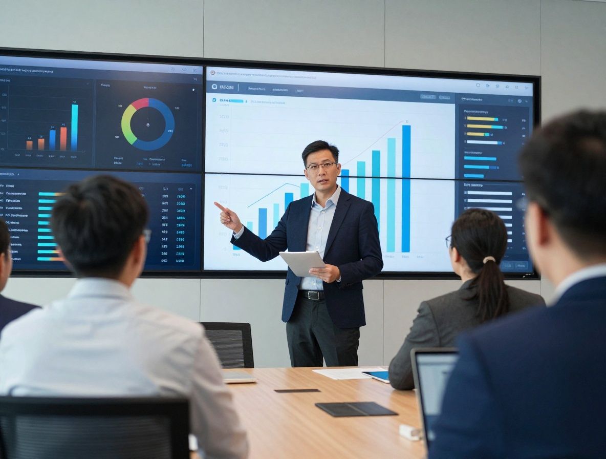Деловой совет директоров изучает диаграммы внедрения искусственного интеллекта в корпоративные процессы в современном конференц-зале