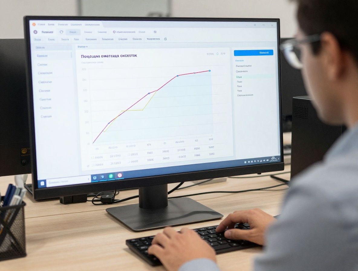 Специалист по данным работает с Python-кодом на мониторе, отображаются графики обучения модели машинного обучения