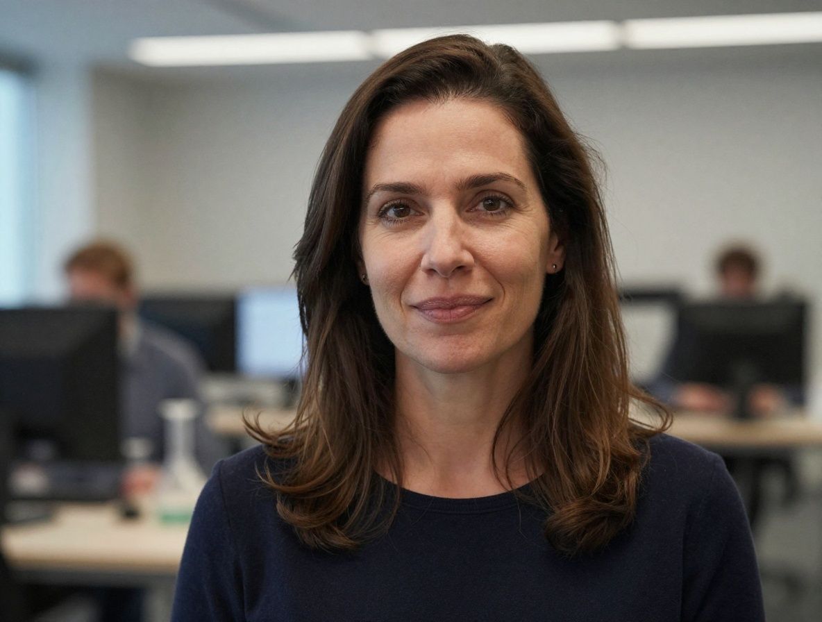 Портрет женщины-исследователя в области искусственного интеллекта, профессиональное фото в светлом офисе